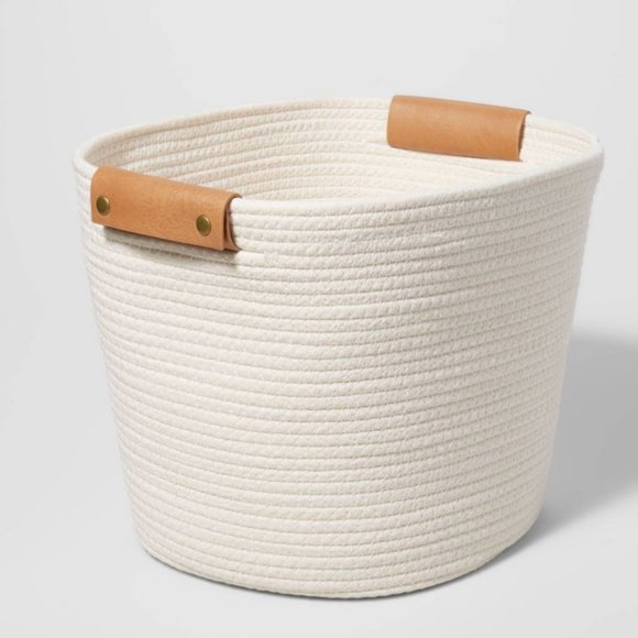 brightroom Other - 13" Decorative Coiled Rope Basket w/ faux leather handles